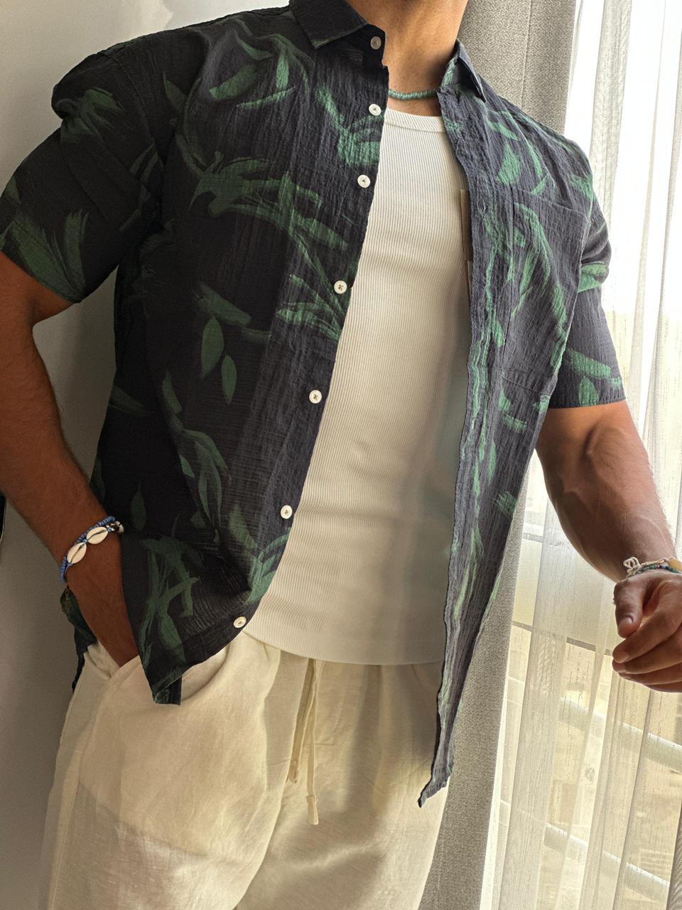 Leaf print shirt relaxed fit